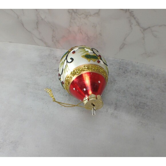 Glass Christmas Tree Ornament Hanging Oblong Red White Green Gold Glitter Decor - Picture 2 of 5